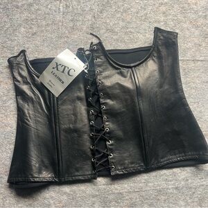 Black Lace-Up Leather Waist Cincher corset